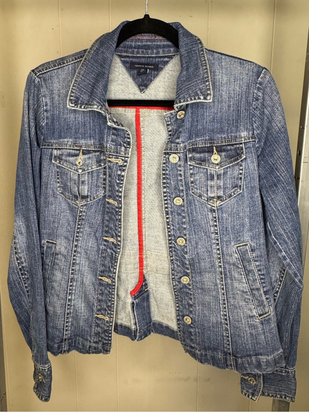 Tommy Hilfiger Denim Jacket Womens S Medium Wash Trucker Button Front Y2K